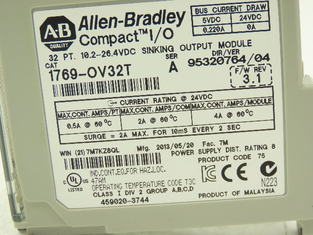 Allen Bradley 1769-OV32T MicroLogix Compact I/O Sinking Output 32 Pt Ser A