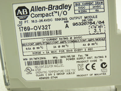 Allen Bradley 1769-OV32T MicroLogix Compact I/O Sinking Output 32 Pt Ser A