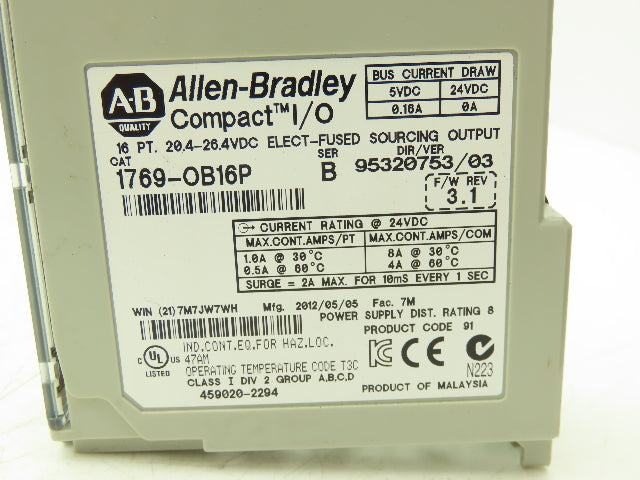 Allen Bradley 1769-OB16P MicroLogix Compact I/O Sourcing Output 16 Pt Lot of 2