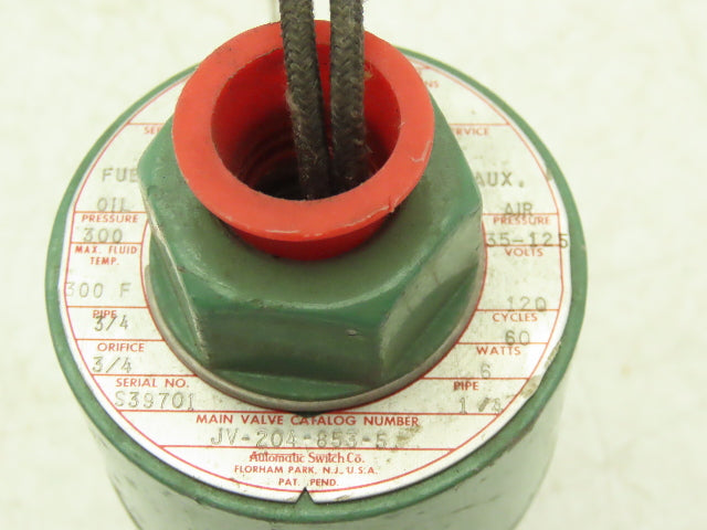 Asco Redhat JV-204-853-5 Solenoid Valve 3-Way 300 PSI 1/4" NPT NC 120V