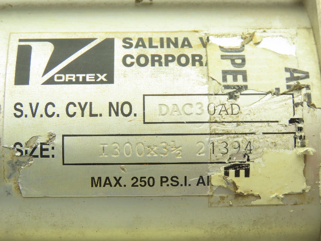 Vortex DAC30AD Pneumatic Air Cylinder 3" Bore 3.5" Stroke 250psi W/Gate Valve