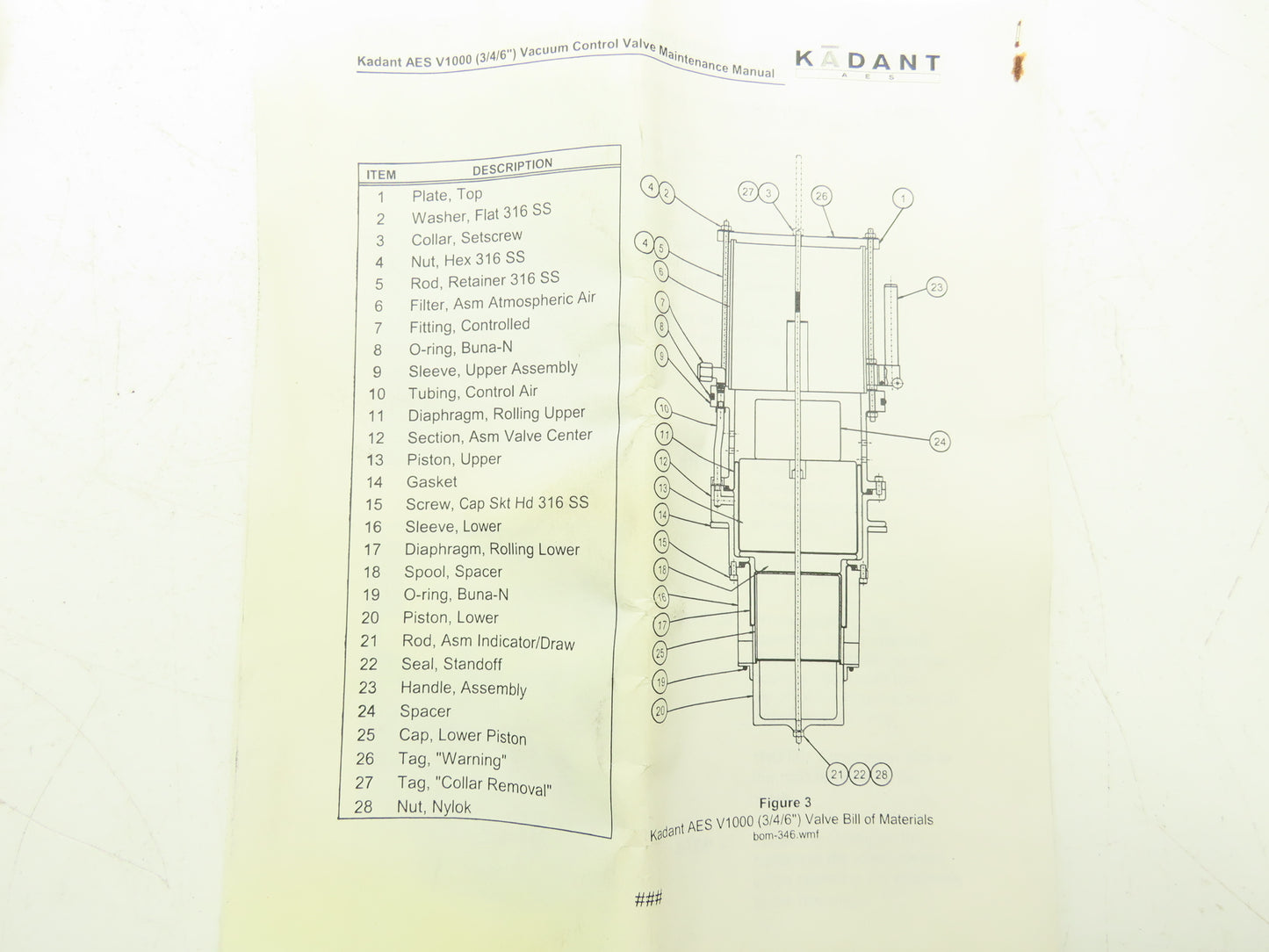 Kadant AES V1000 Vacuum Control Valve Rebuild Kit B22205
