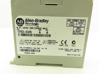 Allen Bradley 1762-IQ16 MicroLogix Sink/Source Input 16 Pt Lot of 3