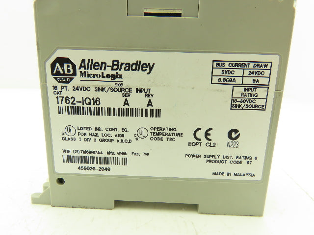 Allen Bradley 1762-IQ16 MicroLogix Sink/Source Input 16 Pt Lot of 3