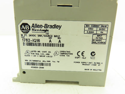 Allen Bradley 1762-IQ16 MicroLogix Sink/Source Input 16 Pt Lot of 3