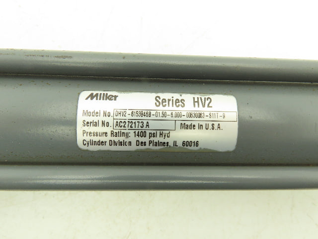 Miller DHV2-6153B46B-01.50 Double Rod Hydraulic Cylinder 1.5" Bore 6" Stroke