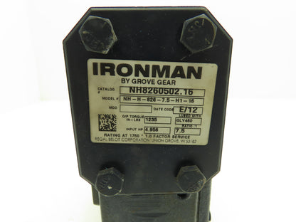Grove Gear Ironman NH-H-826-7.5-H1-16 Gearbox 7.5 Ratio 5Hp 233rpm Hollow Shaft