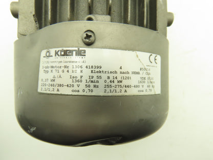 Kuenle K71G4BTH Gearmotor 19.5 Ratio 84rpm .44kw 240/480V Hollow Shaft M040SC