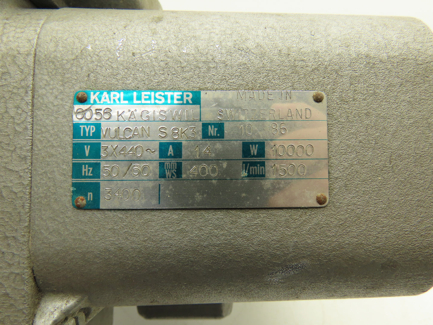 Karl Leister Vulcan S8K3 Electric Heater Hot Air Blower 10kw 460V 3PH 4" Dia