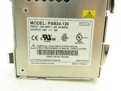 Automation Direct PSB24-120 Rhino Switching Power Supply 24VDC 5A 120W 1Ph