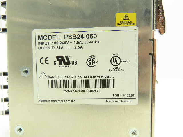 Rhino PSB24-060 Power Supply 24VDC 2.5A Output 100-240VAC 1Ph 1.5A Input