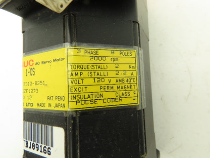 Fanuc A06B-0312-B251 AC Servo Motor 2000 RPM 120V - Encoder A290-0521-V581