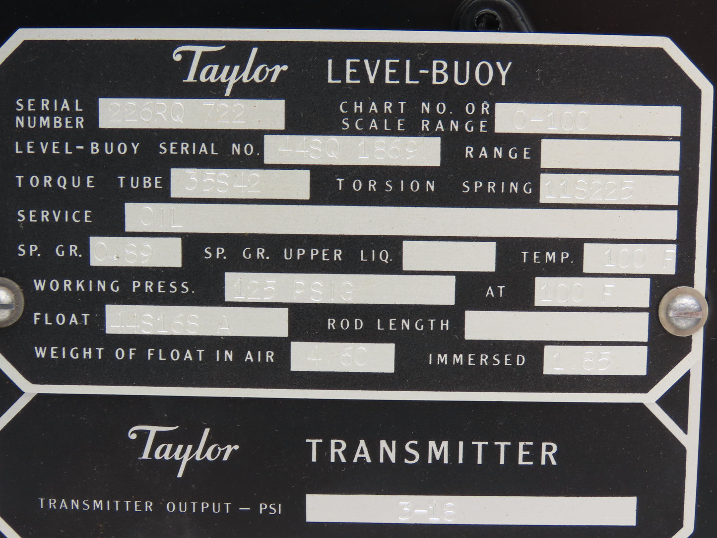 Taylor JS-342-B Level-Buoy Fulscope Pressure Transmitter Gauge 0-100 Scale Range