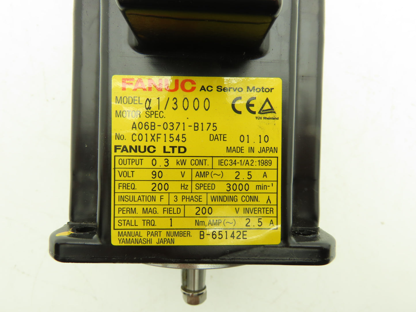 Fanuc A06B-0371-B175 AC Servo Motor .3kW 90v 3Ph 3000RPM Encoder A860-0360-T001