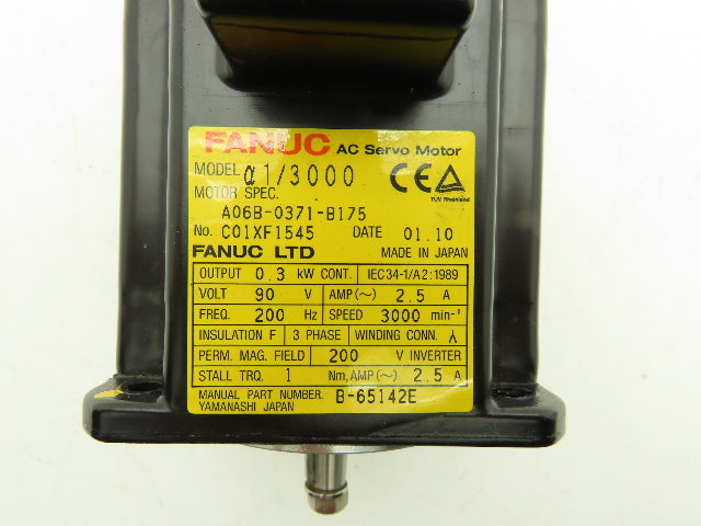 Fanuc A06B-0371-B175 AC Servo Motor .3kW 90v 3Ph 3000RPM Encoder A860-0360-T001