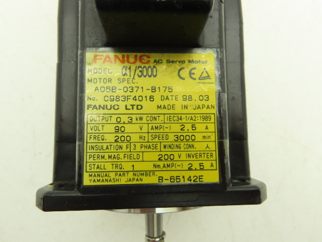 Fanuc A06B-0371-B175 AC Servo Motor .3kW 90v 3Ph 3000RPM Encoder A860-0360-T001