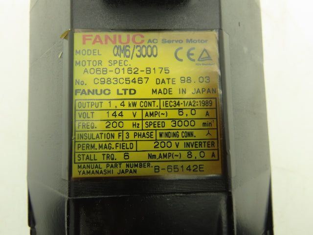 Fanuc A06B-0162-B175 AC Servo Motor 1.4 kW A860-0360-T061 Pulse Coder