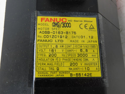 Fanuc A06B-0163-B175 Servo Motor 1.8kw 3000 RPM w/A860-0360-V501 Pulsecoder Aa64