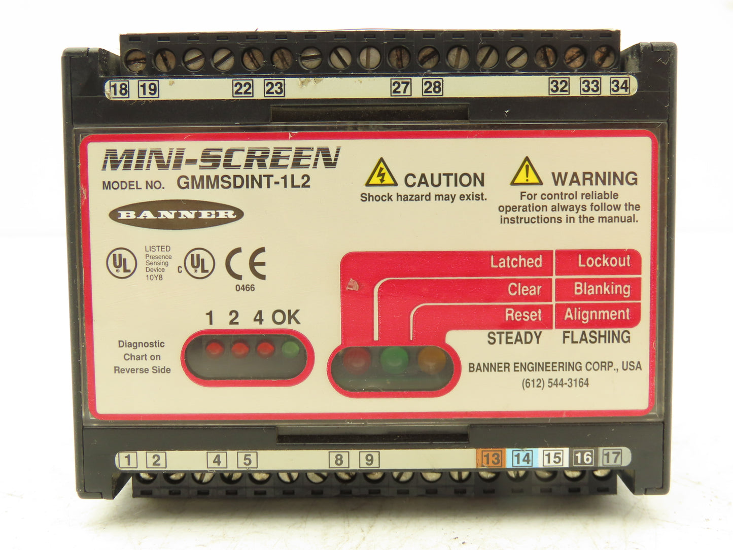 Banner GMMSDINT-1L2 HMI Mini Screen Controller Module 24VDC Din Rail Mount