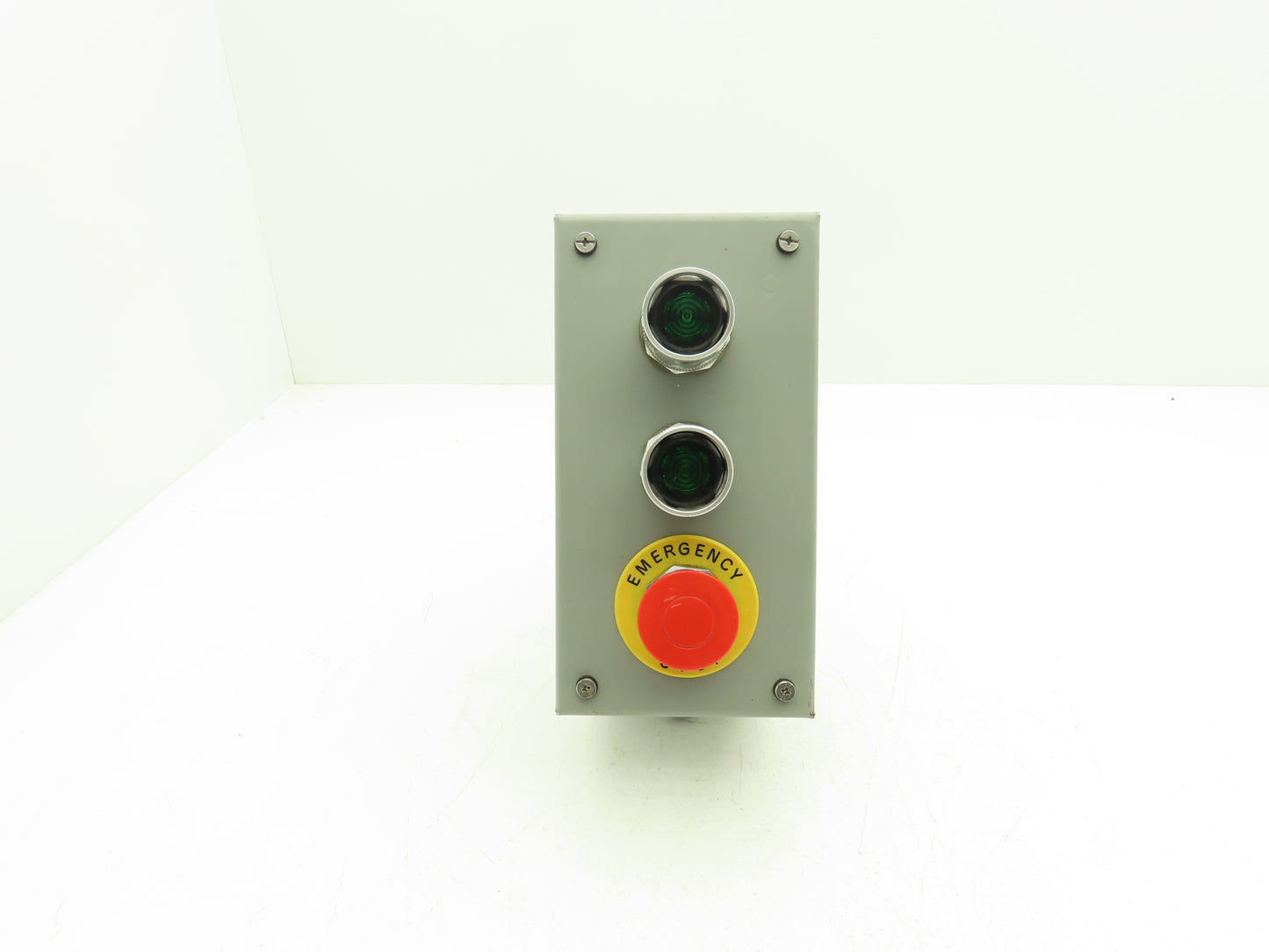SCE-3PBXI Pushbutton Control Station Enclosure Green E-Stop 3-Button Box