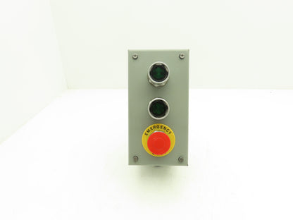 SCE-3PBXI Pushbutton Control Station Enclosure Green E-Stop 3-Button Box