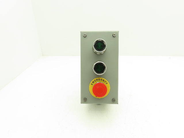 SCE-3PBXI Pushbutton Control Station Enclosure Green E-Stop 3-Button Box
