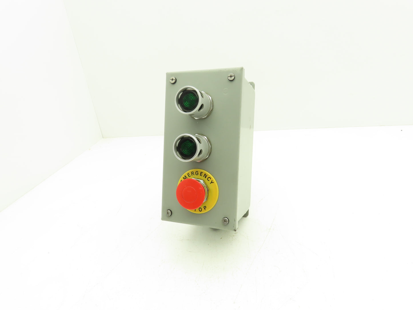 SCE-3PBXI Pushbutton Control Station Enclosure Green E-Stop 3-Button Box