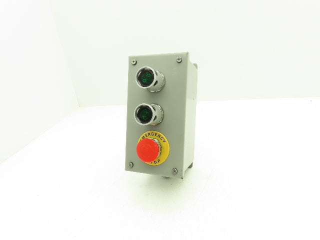 SCE-3PBXI Pushbutton Control Station Enclosure Green E-Stop 3-Button Box