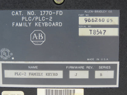 Allen Bradley 966260 05 HMI Family Keyboard Rev J Ser B 1770-FD PLC/PLC-2