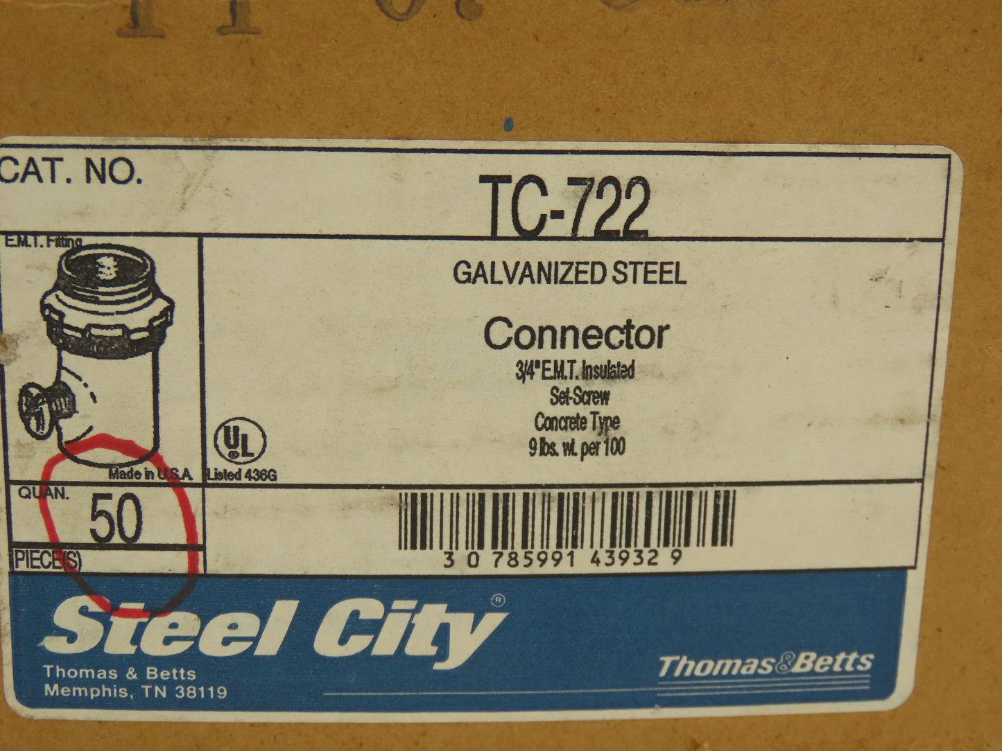 Thomas & Betts TC-722 Steel City Insulated Conduit Fitting 3/4" Lot of 100