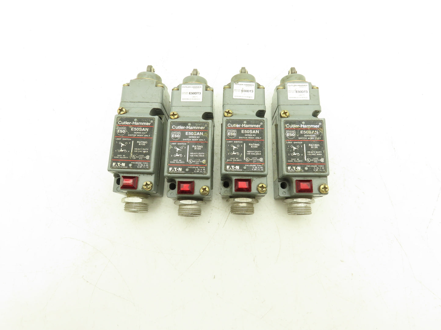 Cutler Hammer E50SAN Limit Switch w/E50DT3 Actuator Head 120VAC 1NO 1NC Lot of 4