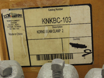 Korns KNKBC-103  1-1/8" Ductile Iron Beam Clamp 1/8-1/2" Beam  Lot of 19