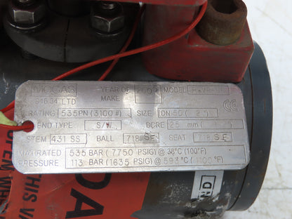 Mogas RSVP-UF High Pressure Severe Ball Valve DN50 2" Socket Weld 1" Bore