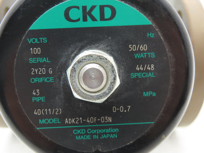 CKD ADK21-40F-03N Bronze Solenoid Valve 43mm Flanged 100V Pilot Kick Type