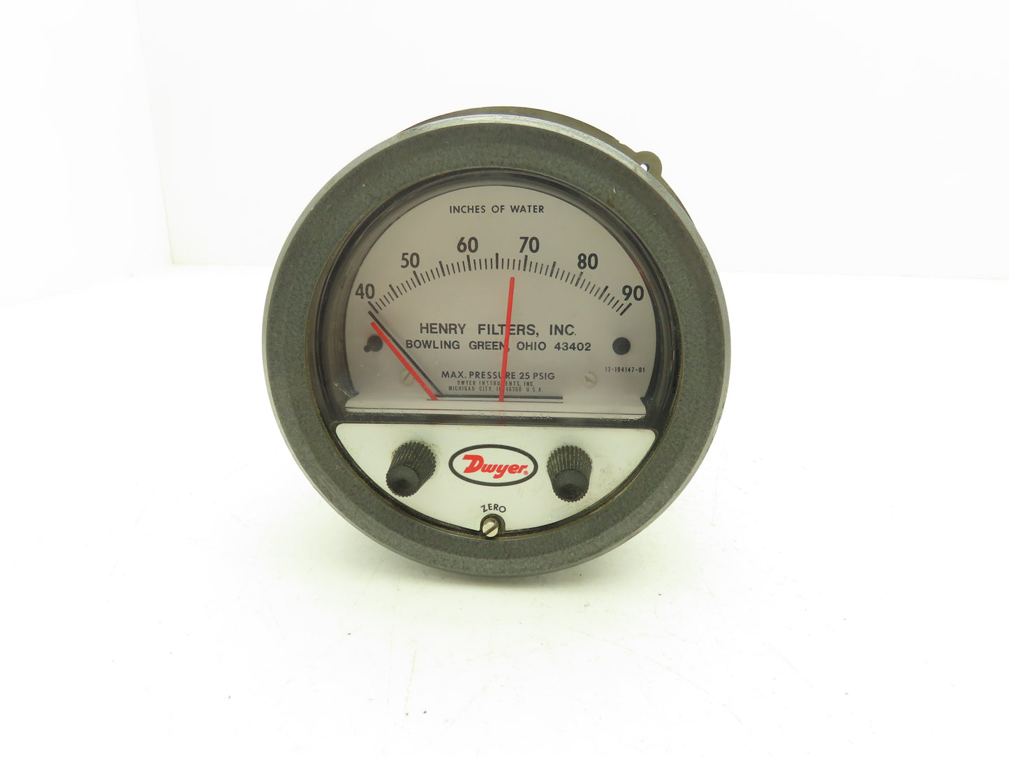 Dwyer 13-194147-01 Photohelic Pressure Switch/Gauge Range 40-90" w.c.