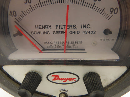 Dwyer 13-194147-01 Photohelic Pressure Switch/Gauge Range 40-90" w.c.