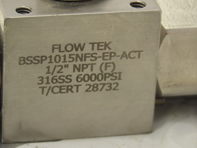 Flow Tek BSSP1015NFS-EP-ACT  3-Way Stainless Ball Valve 1/2"NPT 6000psi 316SS