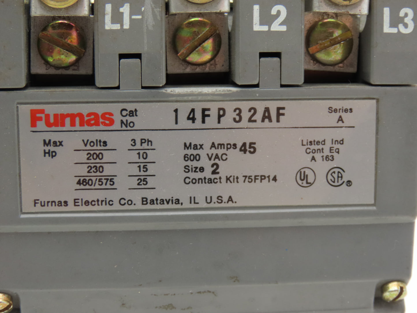 Furnas 14FP32AF NEMA Size 2 Motor Starter 45A 575VAC 25Hp 120V Coil