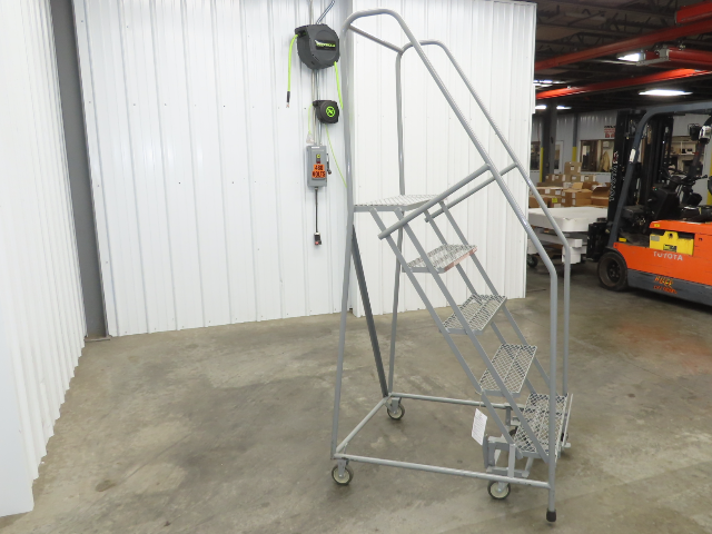 Uline H-84-110 Rolling Ladder 5 Step 10" Work Platform 50" Top Step 450lbs