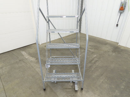 Uline H-84-110 Rolling Ladder 5 Step 10" Work Platform 50" Top Step 450lbs