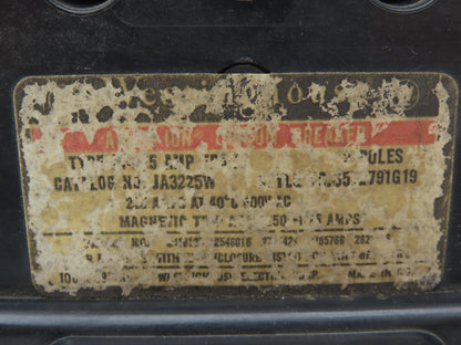 Westinghouse JA3225W 3-Pole Circuit Breaker 225A 600VAC Magnetic Trip