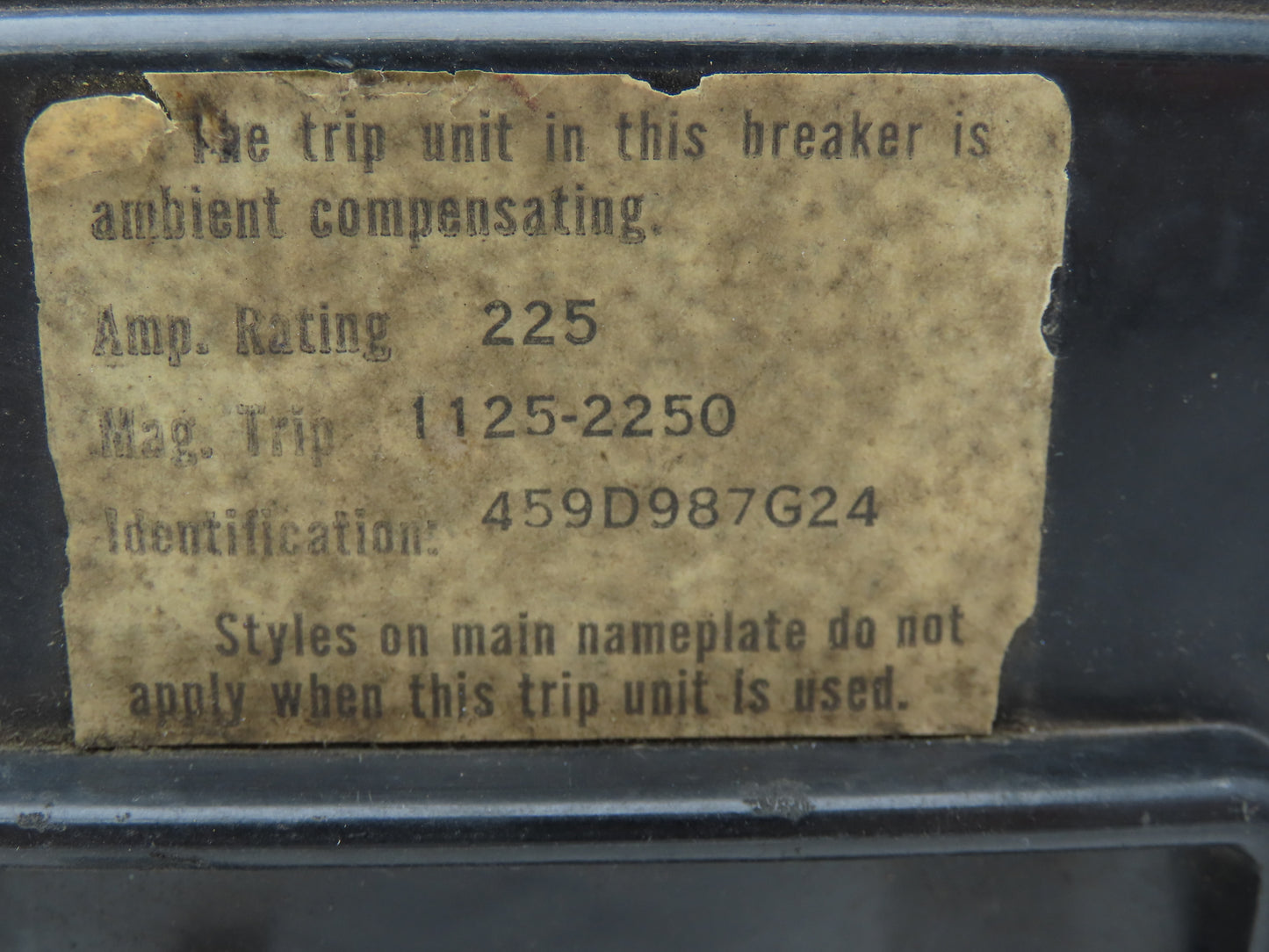 Westinghouse JA3225W 3-Pole Circuit Breaker 225A 600VAC Magnetic Trip