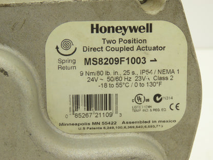 Honeywell MS8209F1003 Direct Coupled Actuator 2-Pos 9 lb-in 24V Spring Return