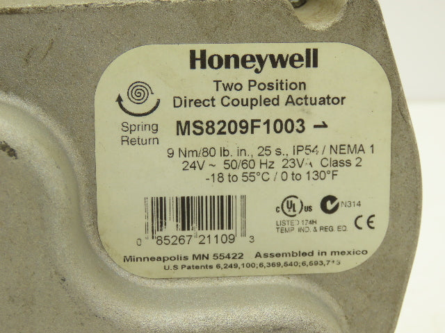 Honeywell MS8209F1003 Direct Coupled Actuator 2-Pos 9 lb-in 24V Spring Return