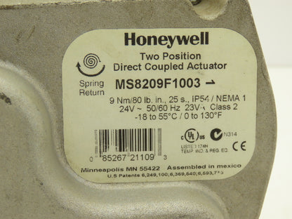 Honeywell MS8209F1003 Direct Coupled Actuator 2-Pos 9 lb-in 24V Spring Return