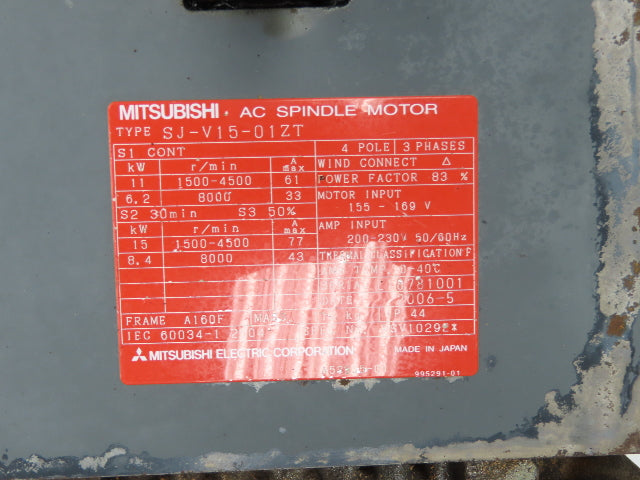Mitsubishi Electric SJ-V15-01ZT AC Spindle Motor 15kw 200-230V 3PH A160F