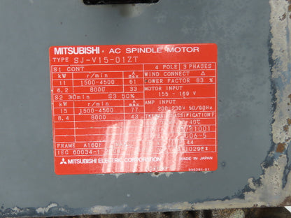 Mitsubishi Electric SJ-V15-01ZT AC Spindle Motor 15kw 200-230V 3PH A160F