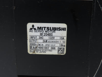 Mitsubishi HF204BS AC Servo Motor 2kw 132V 3PH 3000rpm - Encoder 0SA105S5