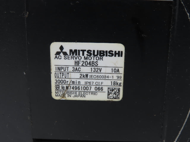 Mitsubishi HF204BS AC Servo Motor 2kw 132V 3PH 3000rpm - Encoder 0SA105S5