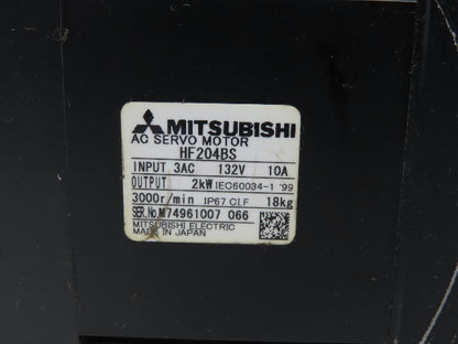 Mitsubishi HF204BS AC Servo Motor 2kw 132V 3PH 3000rpm - Encoder 0SA105S5